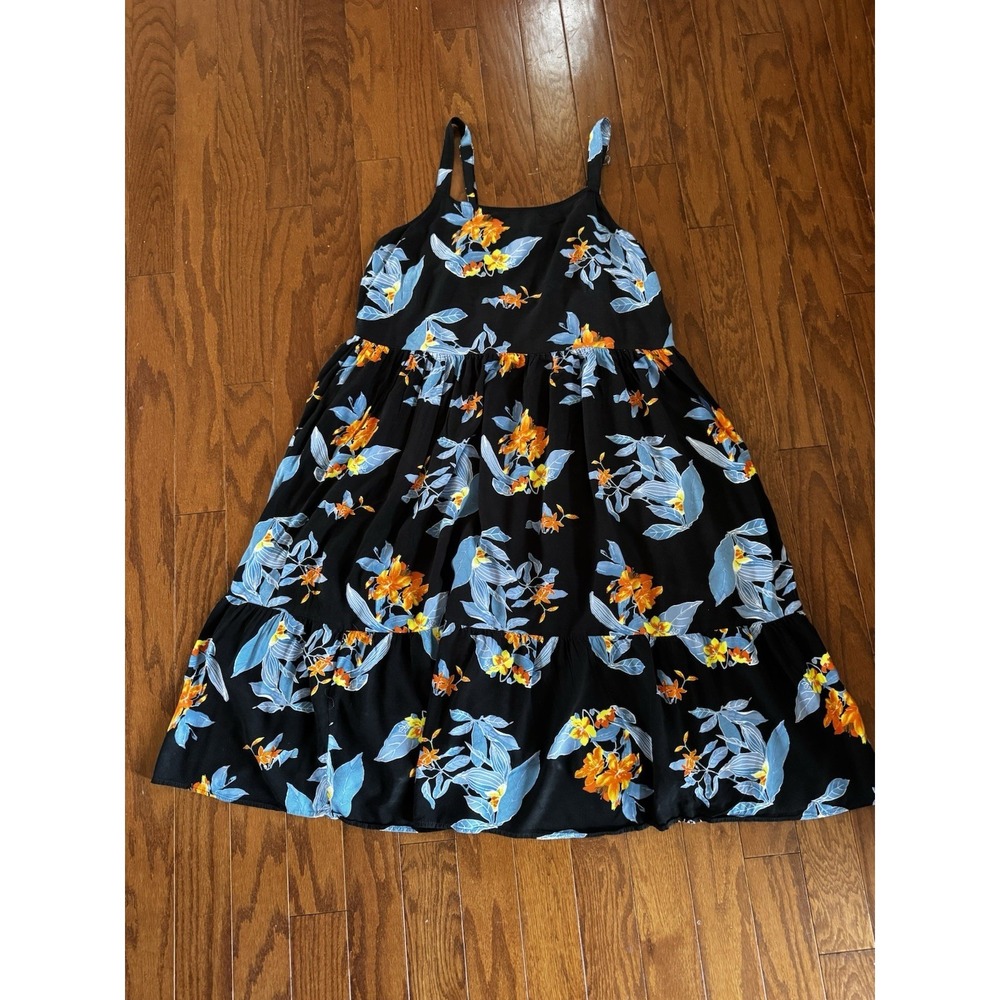 Taylor Street Floral Midi Dress Womens 2X Black Tropical Boho Tiered Sundress